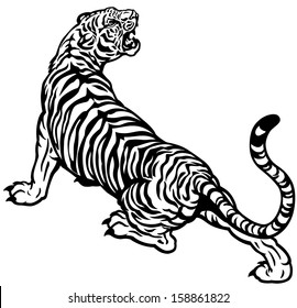 Vector Illustration Depicting a Tiger. Line Silhouette, Black and White,  Color. Stock Illustration - Illustration of roaring, monochrome: 76409599