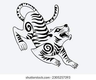 tiger black and white vector illustration