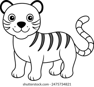 Ilustración vectorial blanca y negra del tigre para el libro de colorear