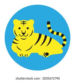 Tiger with blue circle. Vector illustration.