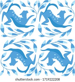 Tiger blue wild nature vector pattern