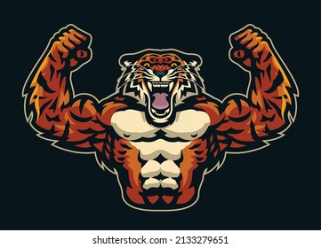 Tiger Body Builder Gym Logo Mascot