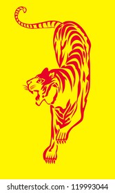 Tiger body in top view by computer graphic filled with ink on solid background illustrated big bengal tiger.