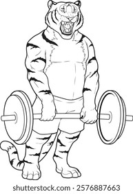 Tiger Bodybuilder Dumbbell Bodybuilding Animal Vector Graphic Art Illustration