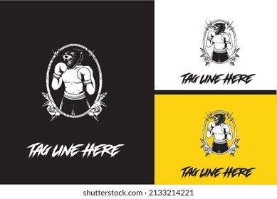 tiger boxer logo design vector black and white