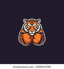 tiger in boxing gloves ready to blow illustration