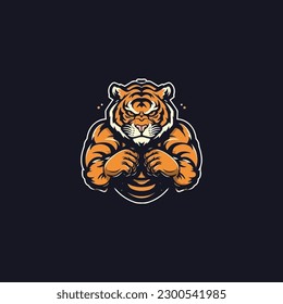 tiger in boxing gloves ready to blow illustration