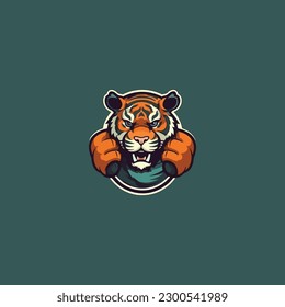 tiger in boxing gloves ready to blow illustration