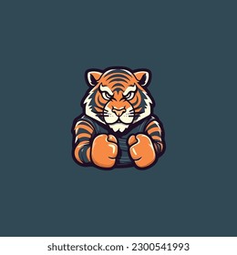 tiger in boxing gloves ready to blow illustration