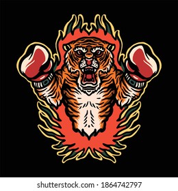 tiger boxing tattoo vector design