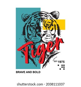 Tiger Brave And Bold With Tiger Icon Illustration, typography - vector