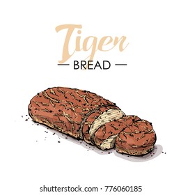 Tiger bread drawing. Sketch style. Vector.