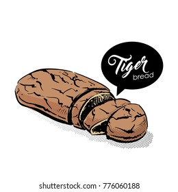 Tiger bread drawing. Sketch style. Vector.