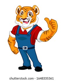 Tiger builder mascot cartoon in vector