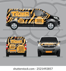 Tiger Business minivan painted from all sides. Vector graphics.