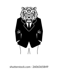 Tiger businessman. leopard in business suit. Beast boss.