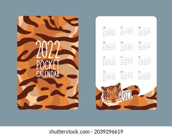 Tiger calendar design concept, cute tiger, new year character. 12 months. The symbol of the tiger of the New Year 2022. Vector illustration of a tiger portrait.