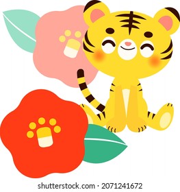 tiger and camellia illustration material