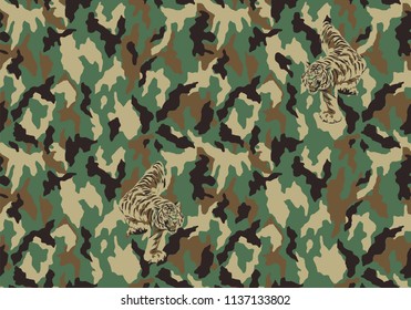 Tiger In Camouflage Pattern, Vector Design