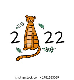 Tiger Cartoon, animal character. Symbol of 2022 New Year. Design Template for Christmas card, banner, poster, holiday decoration