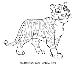 Tiger Cartoon Animal Illustration BW