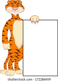 tiger cartoon with blank sign