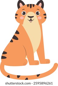 Tiger Cartoon Character on White Background. Vector Illustration.