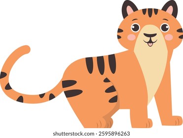 Tiger Cartoon Character on White Background. Vector Illustration.