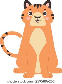 Tiger Cartoon Character on White Background. Vector Illustration.