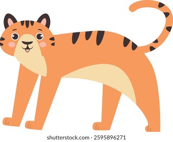 Tiger Cartoon Character on White Background. Vector Illustration.