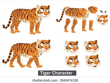 Tiger Cartoon Character Set 2d Tiger character for moral story animation and the character best for your animation.