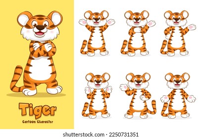 The tiger cartoon character. Tiger in various action poses vector funny mascot for use in artwork advertising or web page