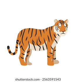 Tiger cartoon clipart. Tiger vector illustration in flat style. Hand-drawn wild animal concept