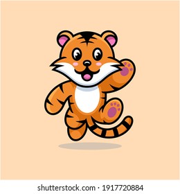 Tiger cartoon cute logo design vector illustration