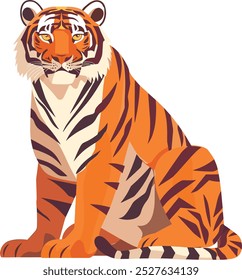 Dibujos animados de tigre y animales salvajes lindos. Ilustraciones vectoriales planas en el estilo de los niños divertidos