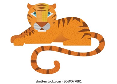 tiger cartoon geometric wild animals on white background.  symbol of 2022 year. Happy New Year greeting card.