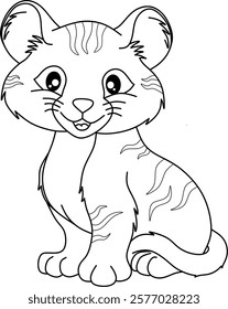 Tiger cartoon line art for coloring book pages