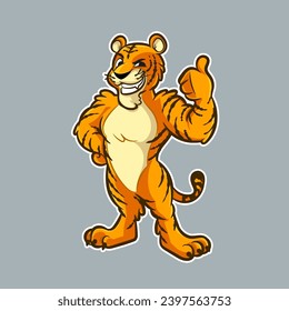 tiger cartoon mascot with good hand