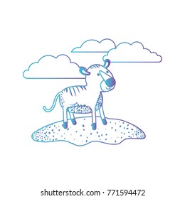 tiger cartoon in outdoor scene with clouds in degraded blue to purple color silhouette