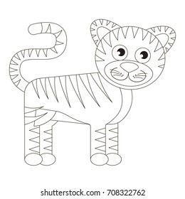 Tiger cartoon. Outlined illustration with thin line black stroke