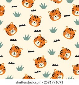 Tiger cartoon seamless pattern illustration