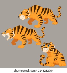 tiger cartoon set. Bengal tiger cartoon set