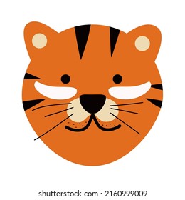 Tiger in cartoon style makes a mask and put on patches. Personal care. Advertising. Vector. White background. isolated. Cosmetic jar sticker