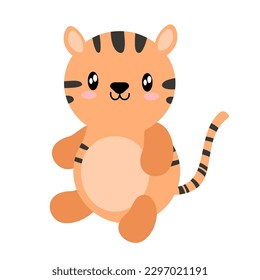 Tiger cartoon toy flat design. Vector. Zoo wild cat, animal isolated. African fauna on white background. Cartoon Illustration. EPS