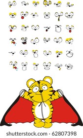 tiger cartoon vampire halloween set in vector format