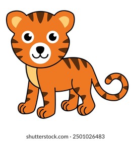 Tiger cartoon, vector illustration. Tiger clipart, isolated on white background. Cute safari animal. African animal.
