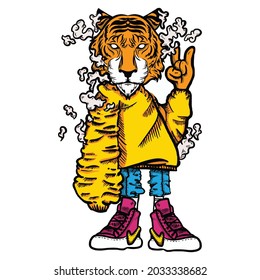 tiger cartoon vector illustration with street wear