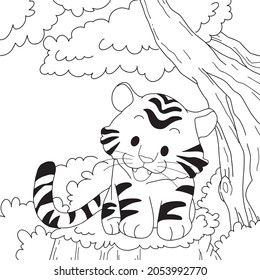 Tiger cartoon vector illustration.Coloring book page