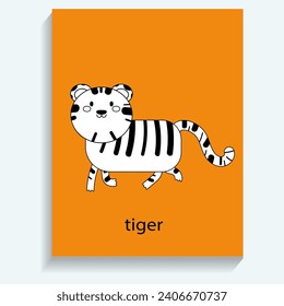 tigre, contorno vectorial de dibujos animados, para libro de coloreo   