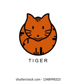 Tiger cat animal smile round logo sign icon symbol Hand drawn Modern colorful cartoon kids design style Fashion print for clothes apparel greeting invitation card banner poster flyer Vector